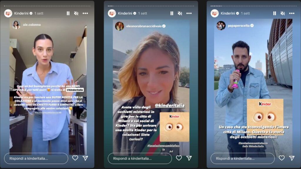 Esempi di content creator e influencer che invitano le proprie community a partecipare alla presentazione dei nuovi Kinder Kinderini