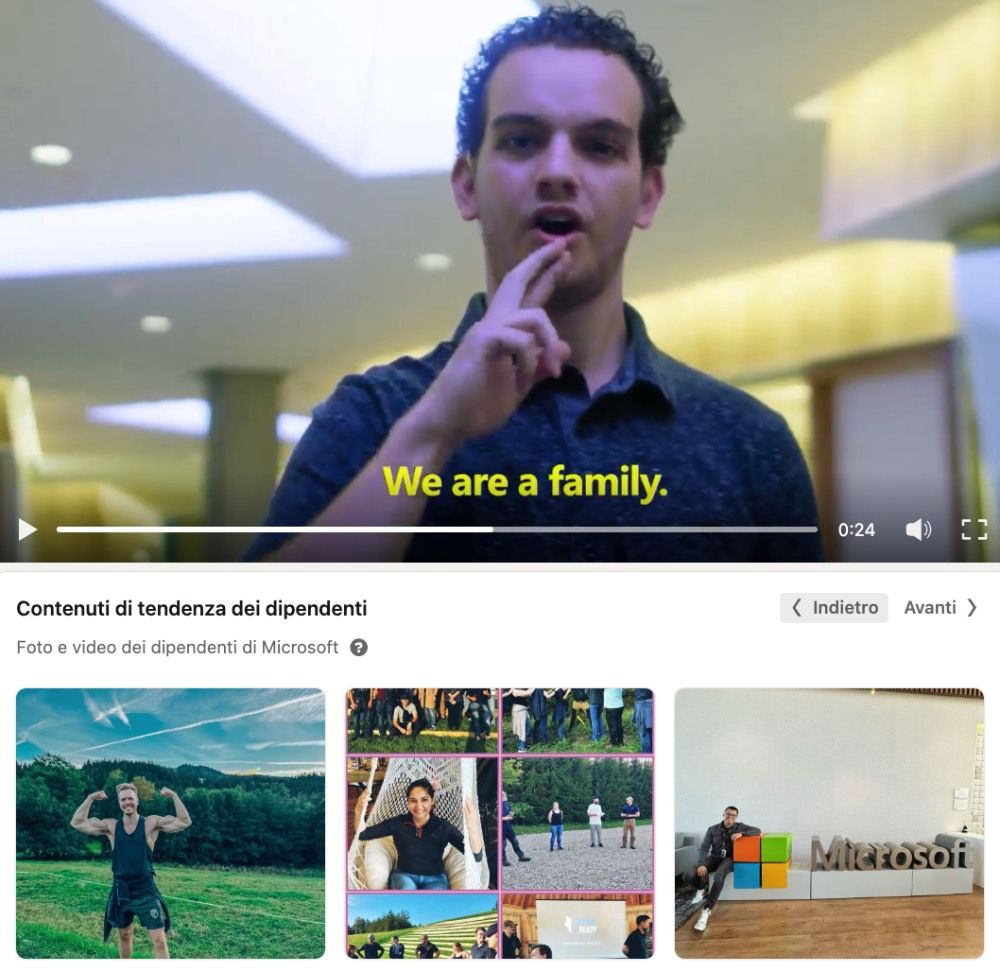 Contenuto LinkedIn di Microsoft che presenza l'azienda